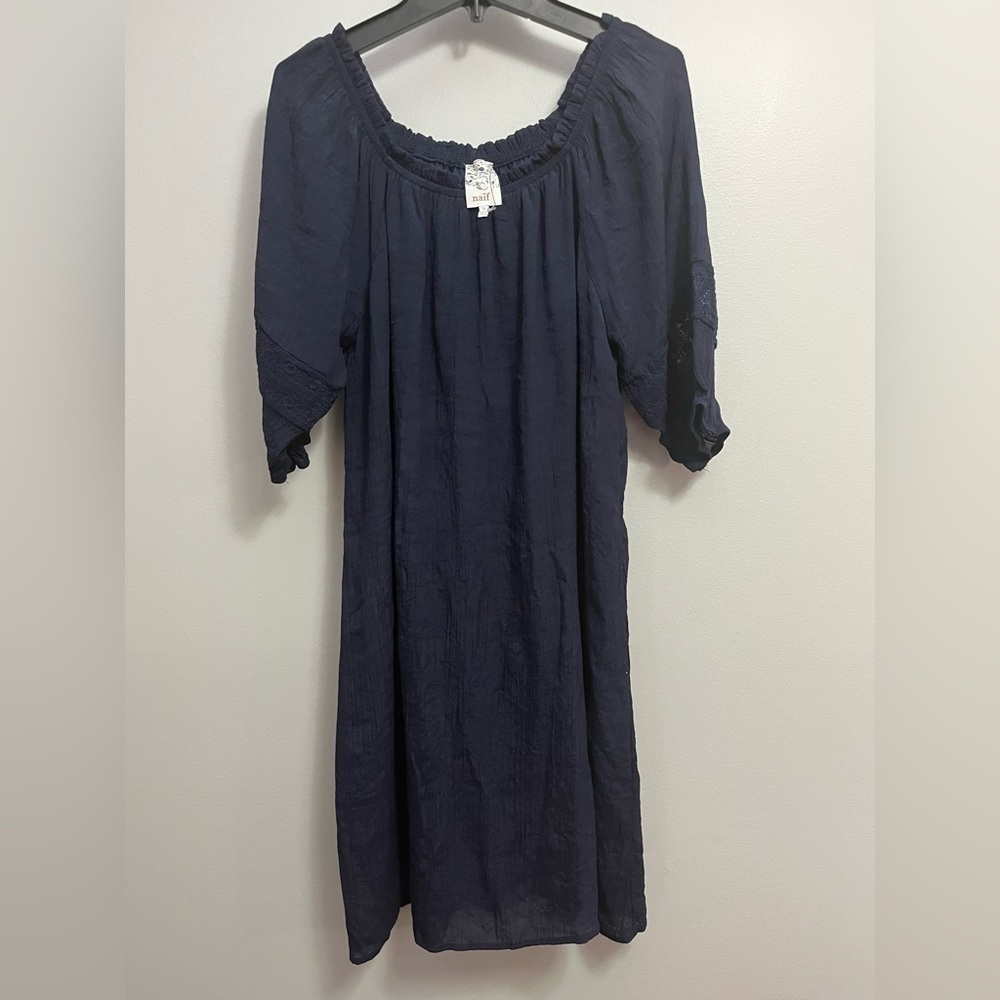 Boho Midi Naïf Womens Medium Navy Blue Feminine Coastal Cottagecore Ruffle Dress